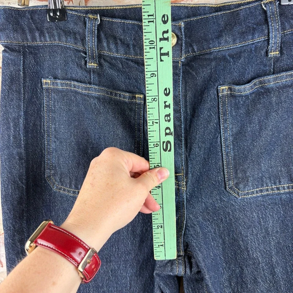 J.Crew Dark Wash Wide Leg Denim Jeans Sz 27 Patch Pocket Sailor Gold Button 90s